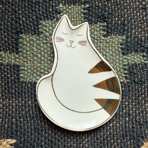 Francesca's Collections White Cat Dish with Gold Stripe Accents